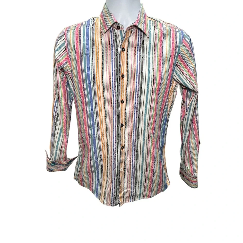 Robert Graham Striped Paisley Pastel Button Down Shirt Boys 18/20 XL 100% Cotton